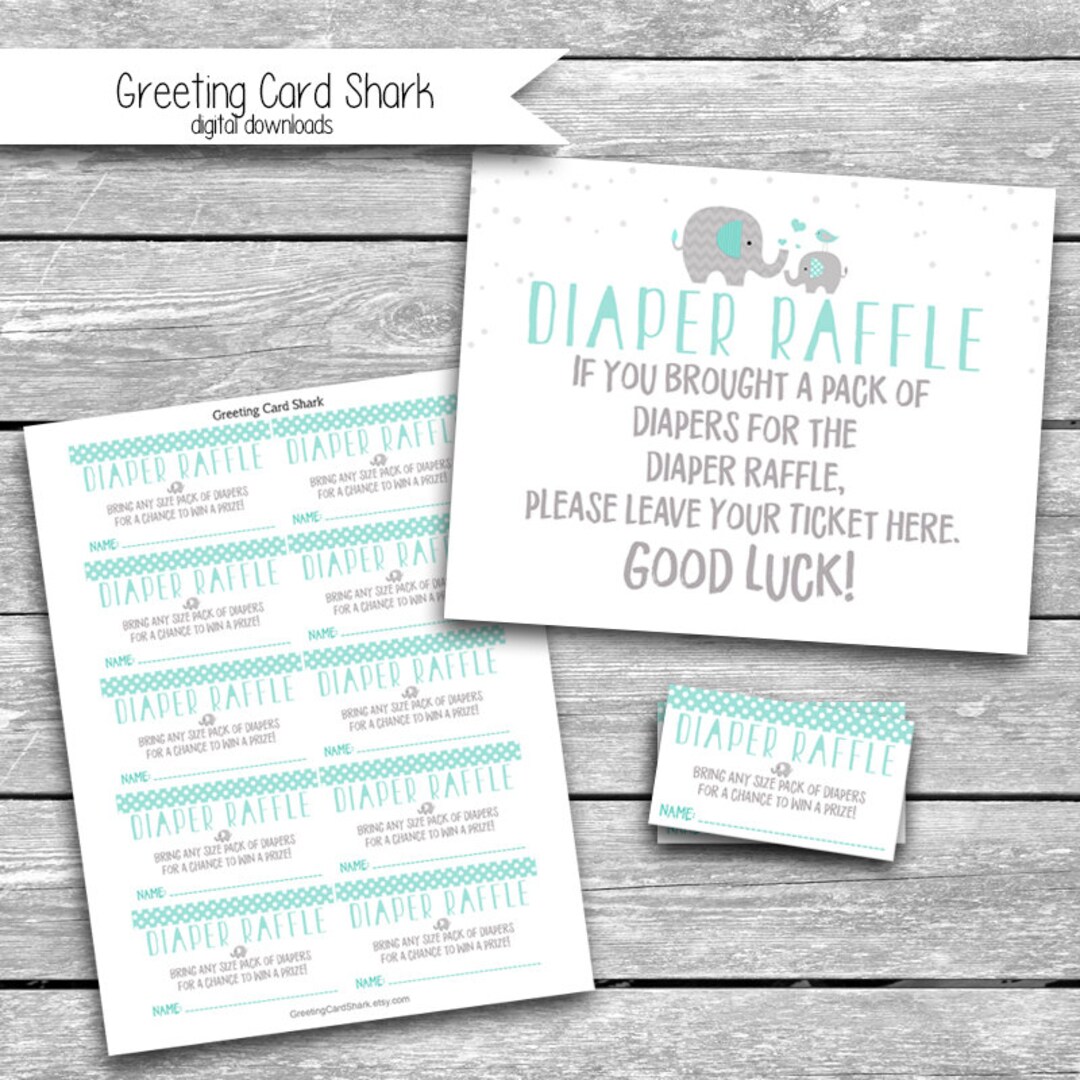 DIY Instant Digital Download Elephant Diaper Raffle Tickets and 8x10 ...