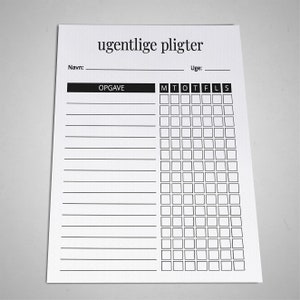 Ugentlige pligter, redigerbart belønningsskema - dansk