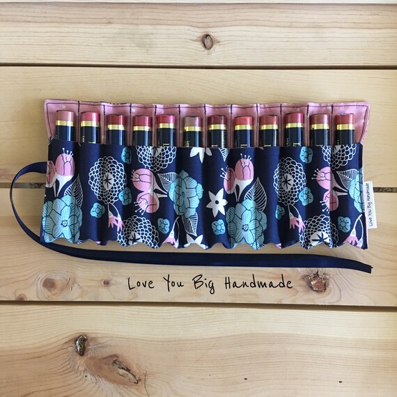 Lipstick Holder Lip Color Holder Lipstick Case Stella Blue Floral Print With Pink Dot Organizer Travel Case Etsy