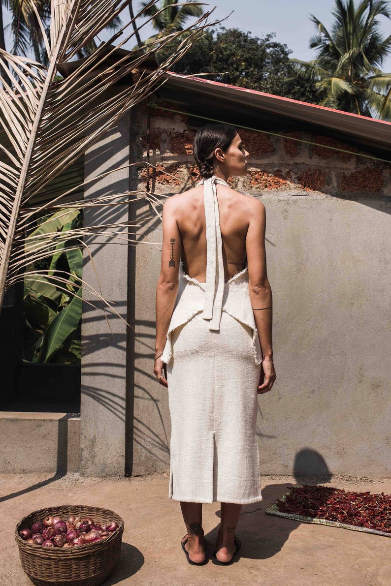 Halter top raw handwoven textured cotton