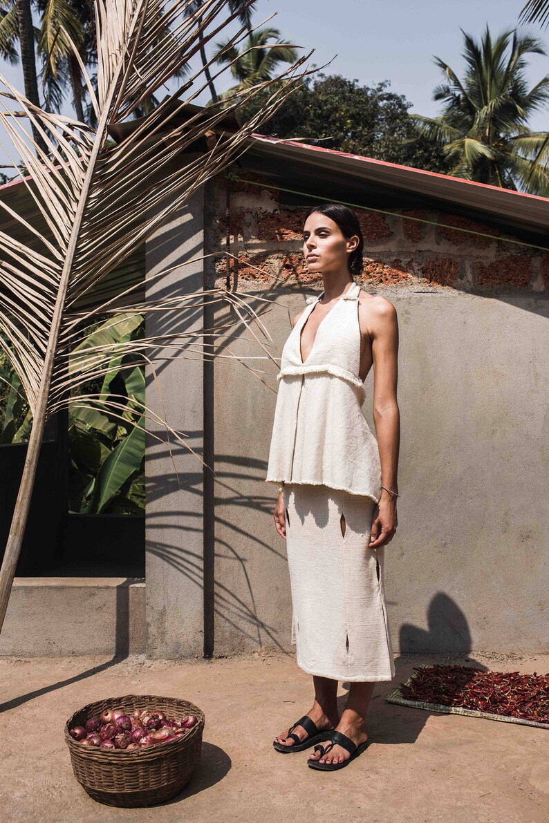 Halter top raw handwoven textured cotton