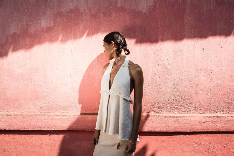 Halter top raw handwoven textured cotton