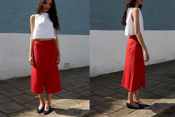 linen wrap skirt midi