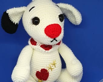 Valentine the dog crochet pattern, English.