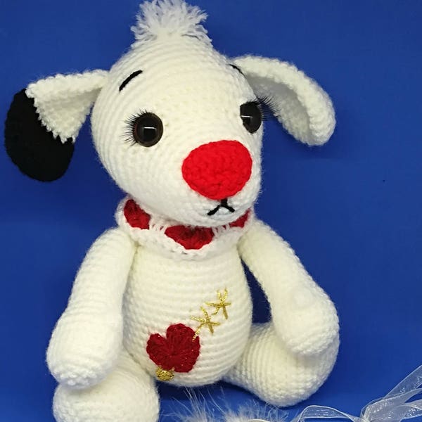 Valentine the dog crochet pattern, English.