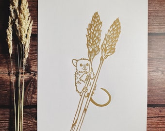 field mouse | fine art linocut print 12 x 9”