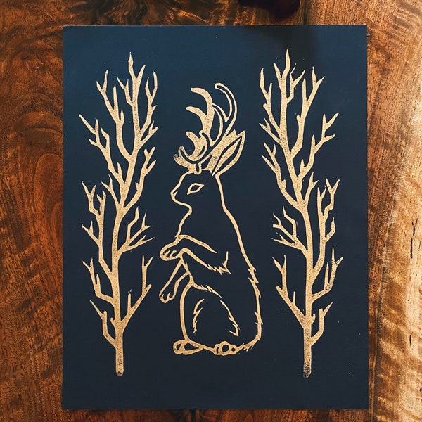 jackalope | fine art block print 10 x 8