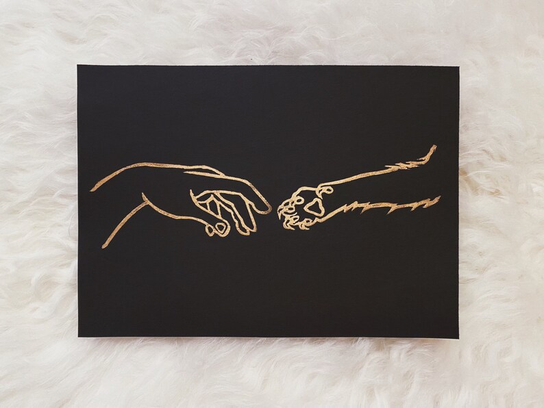 fine art block print 5 x 7\u201d cat edition the creation of adam