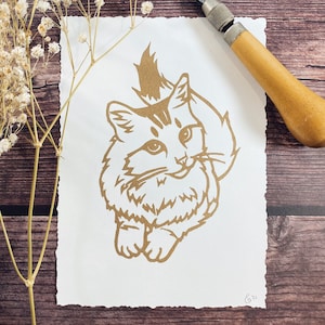 polite paws | fine art linocut print 7 x 5”