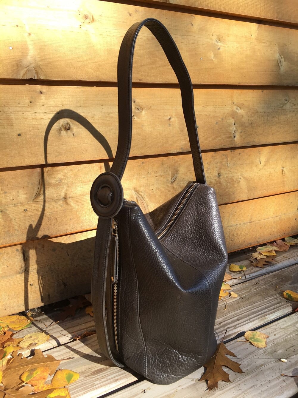 Dark Charcoal Grey Leather Handbag Shoulder Bag Tote Sling Etsy