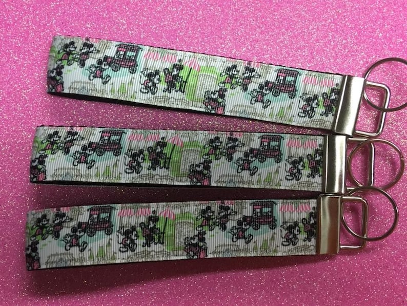 FOB Keychain Wristlet Keychain Grosgrain Ribbon 2 Styles Mickey Mouse Keychain - Mickey Keychain - Disney Mickey Mouse Doony