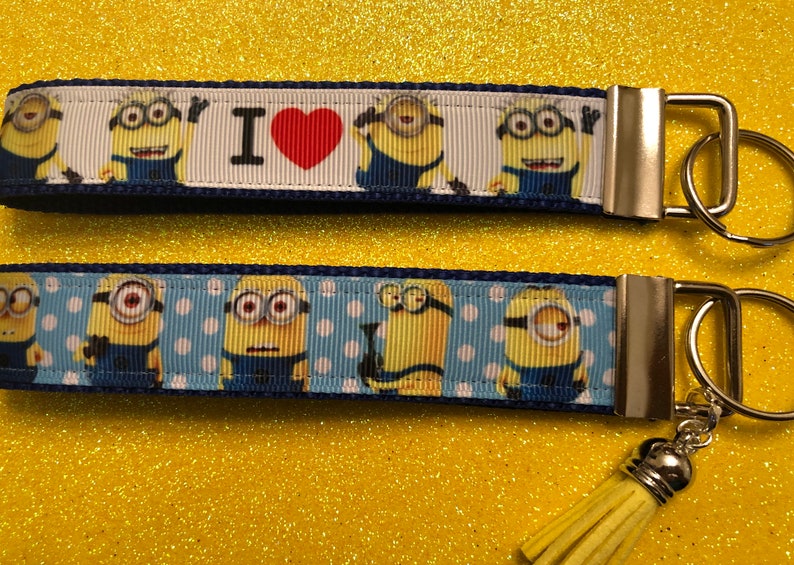 Free Charm Minions Key FOB Keychain Wristlet Grosgrain Ribbon Minions Wristlet Keychain 2 Styles Minions Minions Keychain