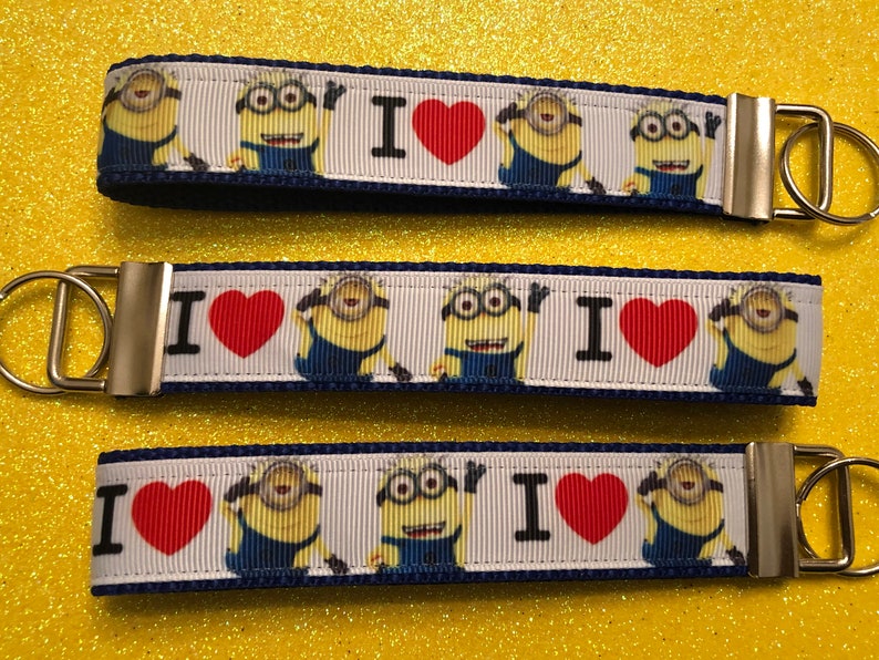 Free Charm Minions Key FOB Keychain Wristlet Grosgrain Ribbon Minions Wristlet Keychain 2 Styles Minions Minions Keychain