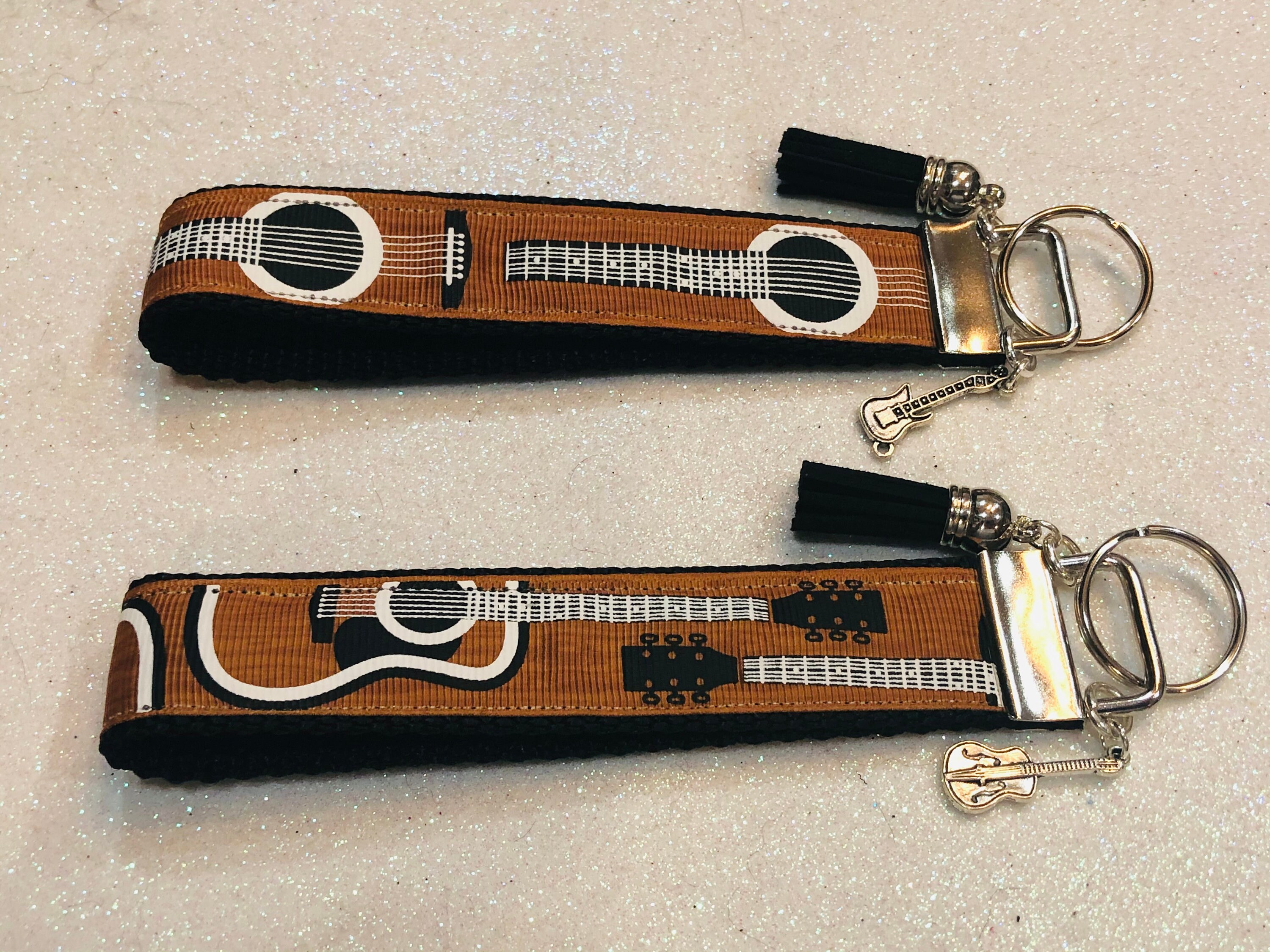 Guitar Keychain 2 Styles Free Charm Guitar Wristlet Etsy