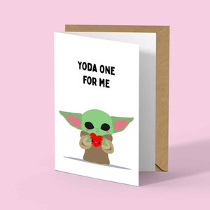 Grußkarte Star Wars Baby Yoda mit Spruch Yoda one for me. Lustige Valentinskarte This Is The Way. Ideal für Star Wars oder Baby Yoda Geek.