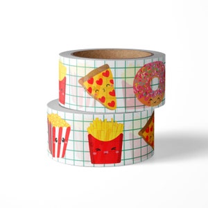 Cinta washi de comida rápida con Donut de papas fritas con pizza de palomitas de maíz. Esta cinta adhesiva washi es una cinta de papel para álbumes de recortes.
