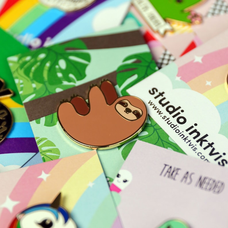 Sloth pin is a cute jungle animal enamel lapel pin gift for her or any sloth lover . Cool sloth chill pin image 4