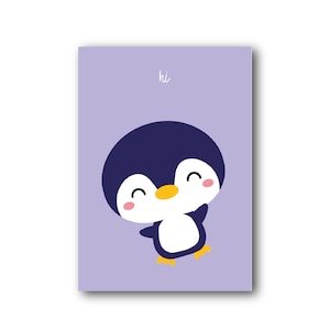 Il simpatico pinguino kawaii saluta. Simpatico biglietto giornaliero di pinguini per gli amanti e gli amici dei pinguini.