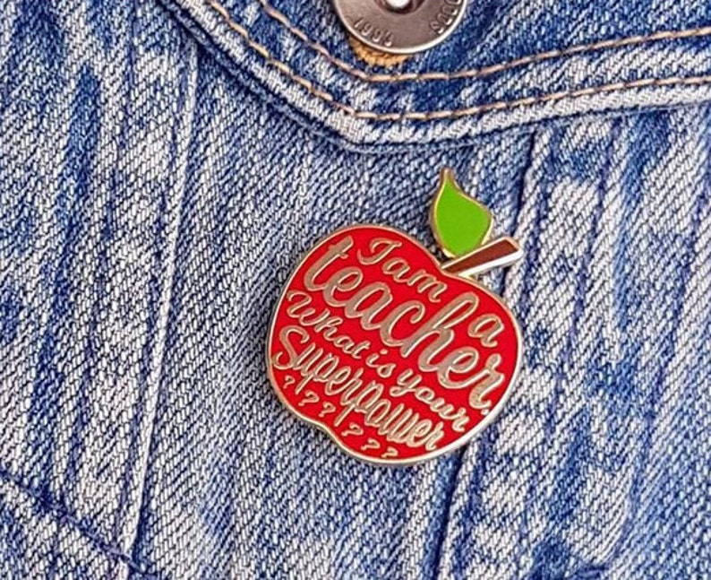Teacher enamel pin gift idea. Great as appreciation gift for teacher on national teachers day Red