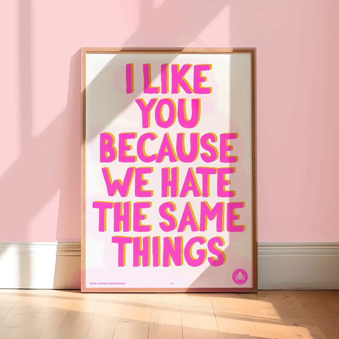 Risograph Big Neon Pink and Yellow Quote Print. Riso Print A2 Etsy