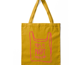 NOT A PLASTIC tote Mustard is a eco vegan friendly reusable grocery bag, market bag, gym bag. Say No to Plastic with this anti plastic tote.