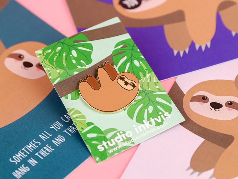 Sloth pin is a cute jungle animal enamel lapel pin gift for her or any sloth lover . Cool sloth chill pin image 5