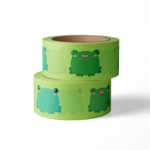 Frog washi masking tape, kawaii washi, cute smiley frog washi tape, animal tape, green washi tape, planner stickers, scrapbook tape. Gift.