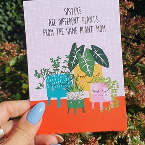Cartão engraçado do feliz aniversario das irmãs da planta, cartão de aniversário para irmãos, cartão engraçado irmãs da senhora da planta louca, cartão de aniversário da planta.