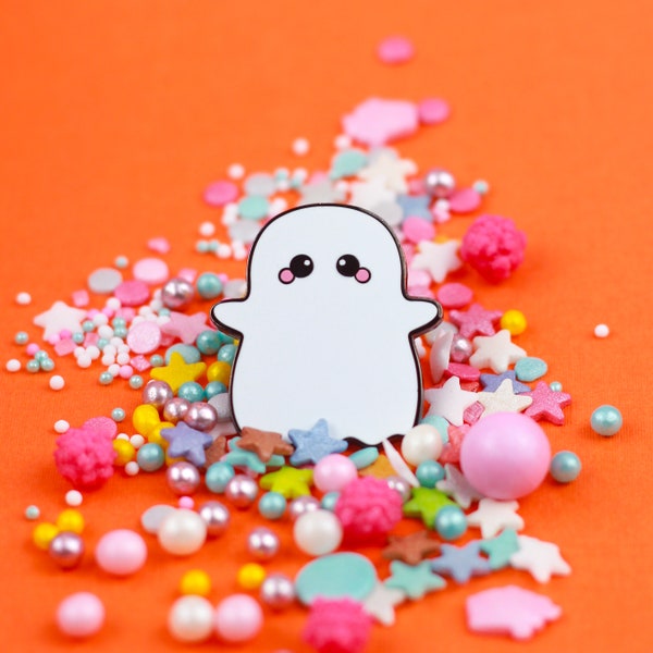 Cute ghost hard enamel pin. This spooky kawaii ghost enamel lapel pin is a cute halloween ghost gift idea for Halloween lovers