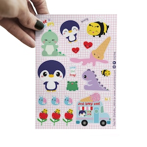 Folha de adesivos Pinguim e caminhão de sorvete Kawaii planejador fofo papelaria diário adesivos dino sorvete abelha tulipa scrapbooking snailmail