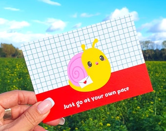 Kawaii snail card go at your own pace. Chronic illness card, pace yourself. Choose your own pace card. Mental health awareness card.