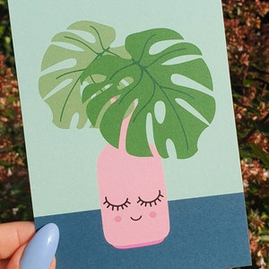 Linda tarjeta de planta monstera. Precioso regalo botánico para un fanático de las plantas.