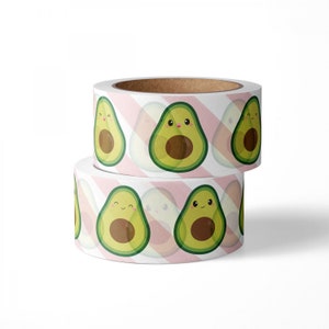 Fita adesiva washi de abacate divertida para planejadores de decoração e correio tradicional. A fita washi de máscara kawaii de abacate é um lindo washi de comida e um ótimo presente