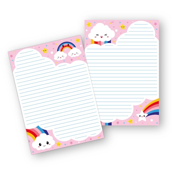 Notepad stationery A5 Cloud rainbow double sided. Cute kawaii letter paper notepad. This writing pad is cute pink pen pal letter stationery
