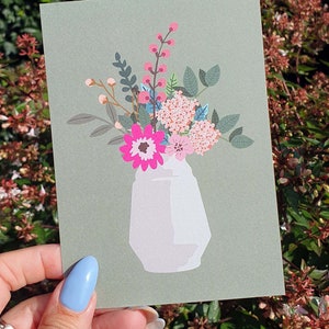 Wilde bloemen in mint design vaaskaart in groen. Geweldig als verjaardags-, sympathie- of alledaagse kaart.