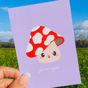Champignon champignon à pois rouges Kawaii Vous êtes magique. Vous êtes merveilleux. Convient pour différentes occasions. Carte kawaii aux champignons mignons