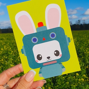 Schattige robot konijntje wenskaart - Schattig Konijn - You Are Nice - Love Card - Sypathy Card - Kawaii - Valentijnskaarten
