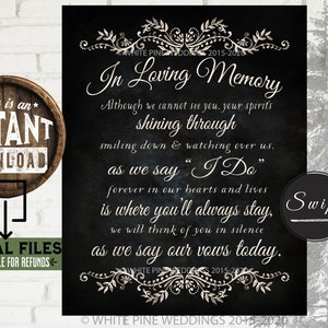 Wedding MEMORIAL Sign, In Loving Memory, Remembrance Sign, Sentimental Memorial Sign, Black and Ivory Wedding, In Memoriam, INSTANT DOWNLOAD