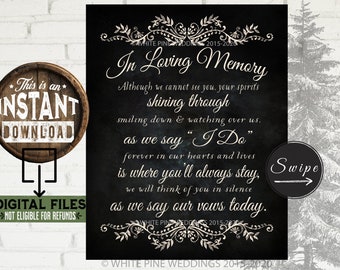 Wedding MEMORIAL Sign, In Loving Memory, Remembrance Sign, Sentimental Memorial Sign, Black and Ivory Wedding, In Memoriam, INSTANT DOWNLOAD