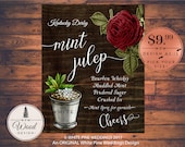 Mint Julep Drink Sign, Kentucky Derby Drink Sign, Mint Julep Bar sign, Kentucky Derby Cocktail, Kentucky Derby Party, Pewter cup, Red rose