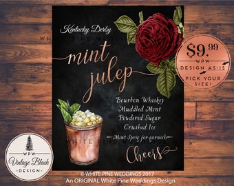 Mint Julep Drink Sign, Kentucky Derby Drink Sign, Mint Julep Bar sign, Kentucky Derby Cocktail, Kentucky Derby Party, Rose Gold font, Copper