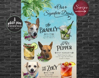 Pet Signature Drink Sign Printable, Drink Menu Dog, Pet Bar Menu, Custom Pet Drink, Watercolor Pet Portrait, Dog Bar Sign, Tropical Beach