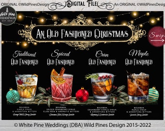 Christmas Bar Menu Printable, Christmas Cocktails, Winter Drinks, Christmas Party, Old Fashioned, Signature Drinks, Holiday Office Party