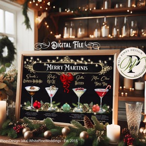 Christmas Merry Martini Bar Menu, Bar Sign, Christmas Cocktails, Winter Holiday Drinks, Christmas Party, Holiday Office Party Drinks