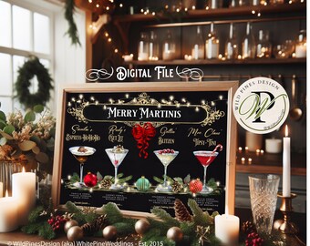 Merry Martini Bar Menu, Custom Christmas Cocktails, Winter Holiday Drinks, Christmas Party, Holiday Office Party Drinks