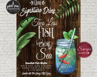 Our Signature Drink Sign/Printable File, Two Less Fish In The Sea, Tropical Greenery, Beach Wedding, Beach Bar Menu, Mint Mojito, Engagement