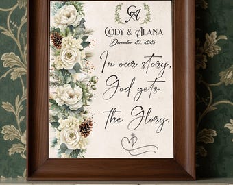 Wedding Welcome Sign Printable, Christian Wedding, Ivory Christmas Floral, Faith Design, Wedding Monogram, God, Jesus