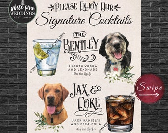 Pet Signature Drink Sign Printable, Pet Cocktail Sign, Drink Sign with Pet, Bar Menu with Pet, Eucalyptus Greenery Wedding, Jack and Coke