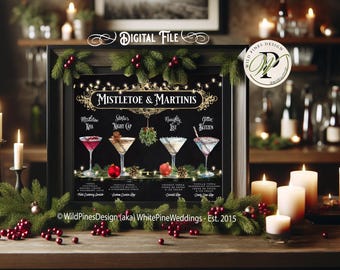 Christmas Mistletoe Martini Bar Menu, Bar Sign, Christmas Cocktails, Winter Holiday Drinks, Christmas Party, Holiday Office Party Drinks