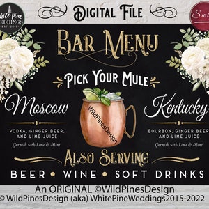 Wedding Signature Drink Sign Printable, Moscow Mule Bar, Pick Your Mule Bar Sign, Wedding Signature Cocktail, Kentucky Mule, Mule Bar Menu